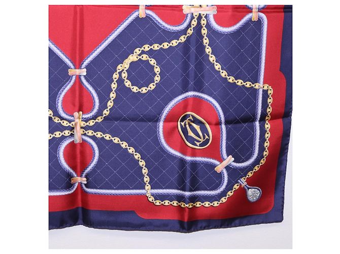 Sciarpa CARTIER in seta blu navy e rosso Auth am12567M - vista 23