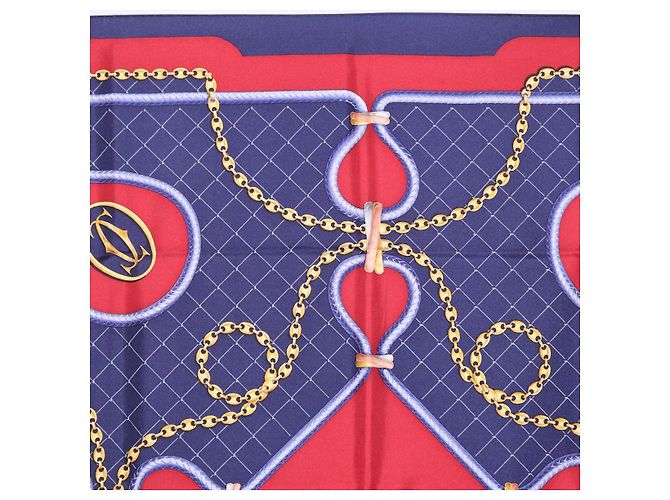 Sciarpa CARTIER in seta blu navy e rosso Auth am12567M - vista 3