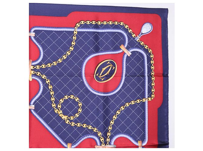 Sciarpa CARTIER in seta blu navy e rosso Auth am12567M - vista 4