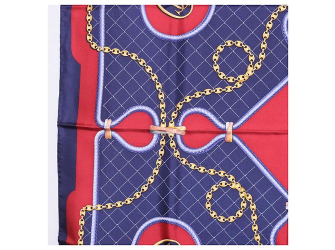 Sciarpa CARTIER in seta blu navy e rosso Auth am12567M - vista 5