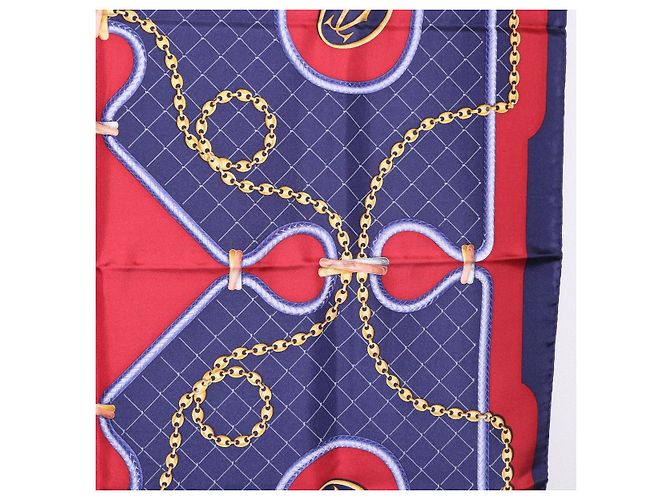 Sciarpa CARTIER in seta blu navy e rosso Auth am12567M - vista 7
