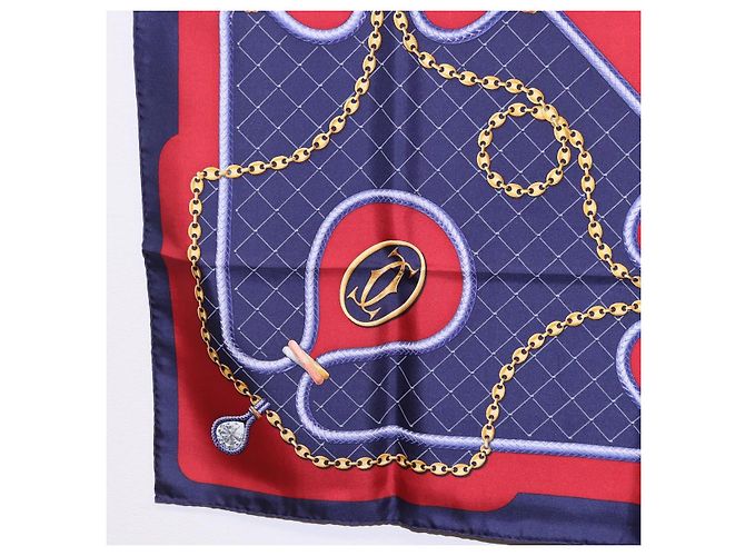 Sciarpa CARTIER in seta blu navy e rosso Auth am12567M - vista 8