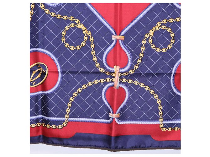 Sciarpa CARTIER in seta blu navy e rosso Auth am12567M - vista 9