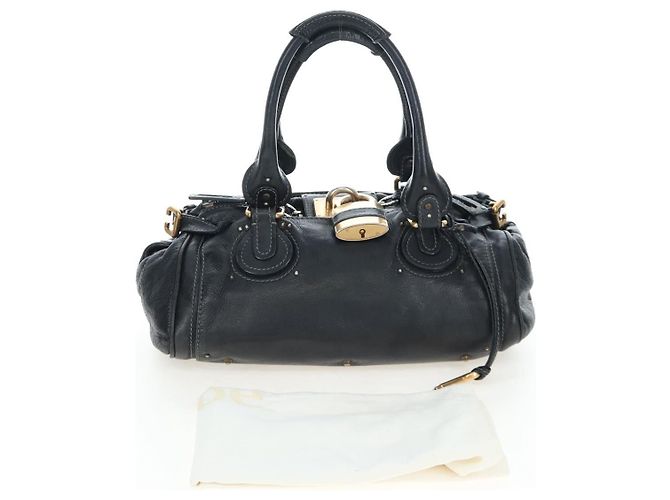 Chloé Borsa a mano Chloe Paddington in pelle nera oro argento Auth 200455V Nero D'oro - vista 12
