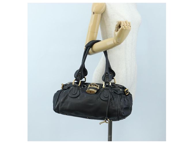 Chloé Borsa a mano Chloe Paddington in pelle nera oro argento Auth 200455V Nero D'oro - vista 26