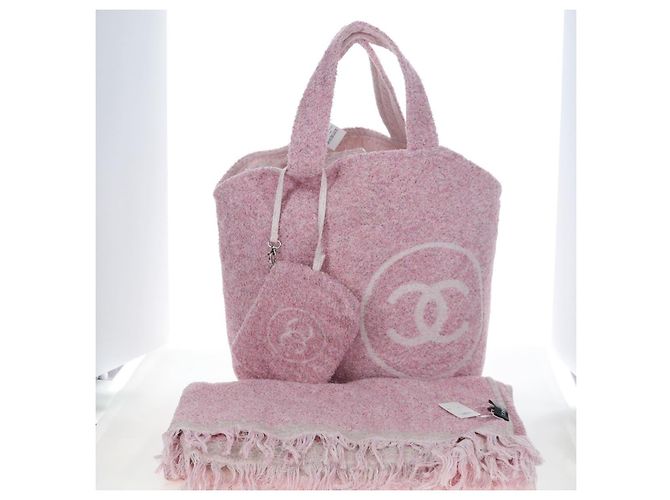 CHANEL Set Borsa Spiaggia e Asciugamano Big Coco Pile Pink CC Auth 200851SAM Rosa - vista 12