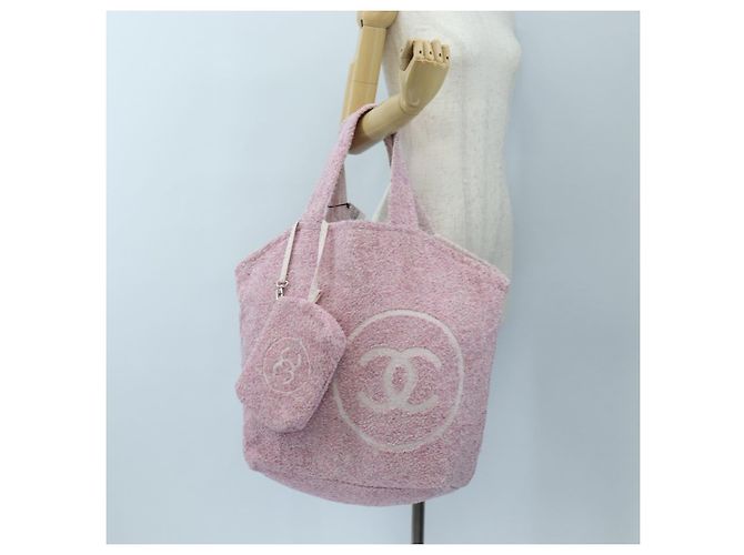 CHANEL Set Borsa Spiaggia e Asciugamano Big Coco Pile Pink CC Auth 200851SAM Rosa - vista 36