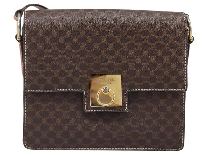 Céline Borsa a tracolla CELINE Macadam Canvas PVC Leather Brown Gold Auth mr2903 Marrone D'oro - vista 13