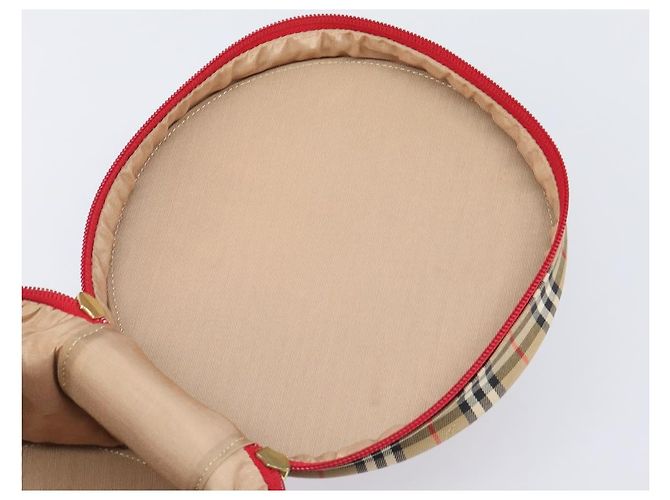 Bolsa de Mão Vanity Burberrys Nova Check Canvas Bege Gold Auth 200484A Dourado - vista 10
