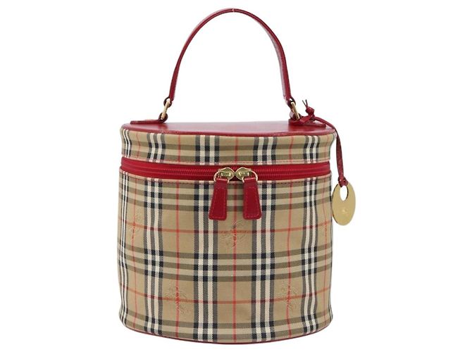 Bolsa de Mão Vanity Burberrys Nova Check Canvas Bege Gold Auth 200484A Dourado - vista 13