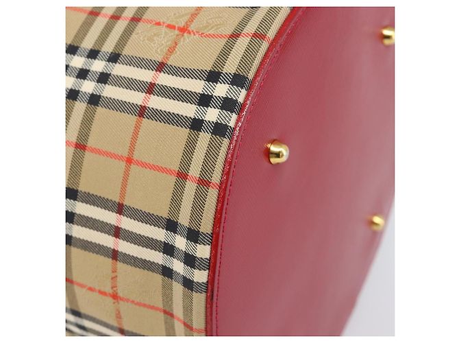 Bolsa de Mão Vanity Burberrys Nova Check Canvas Bege Gold Auth 200484A Dourado - vista 15