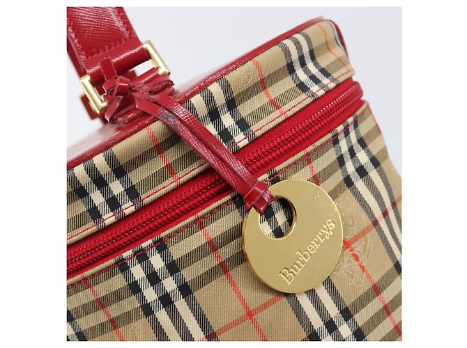 Bolsa de Mão Vanity Burberrys Nova Check Canvas Bege Gold Auth 200484A Dourado - vista 17
