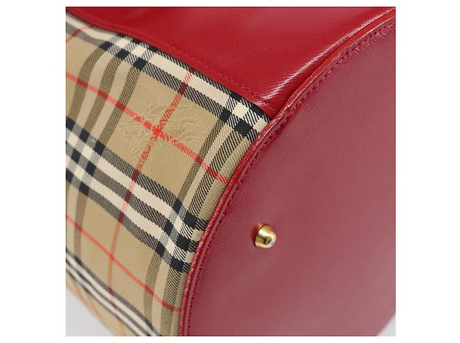 Bolsa de Mão Vanity Burberrys Nova Check Canvas Bege Gold Auth 200484A Dourado - vista 9