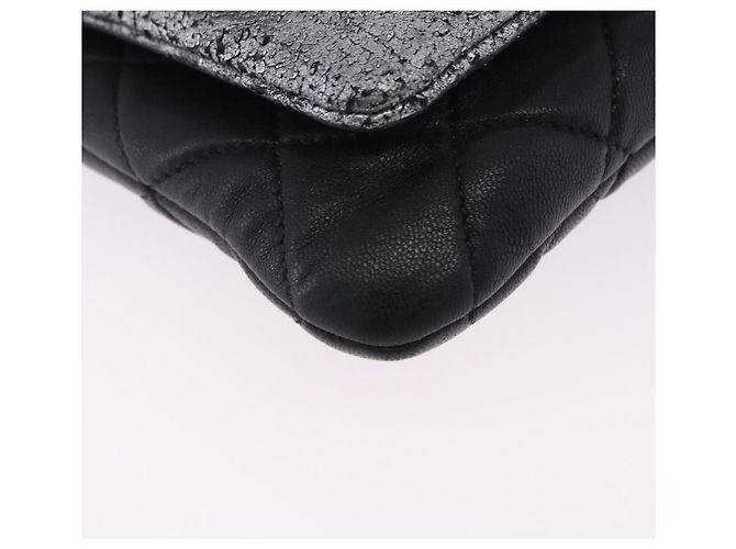 CHANEL Matelasse Schultertasche mit Kette aus Lammleder Schwarz Silber CC Auth 200782V - Ansicht 14