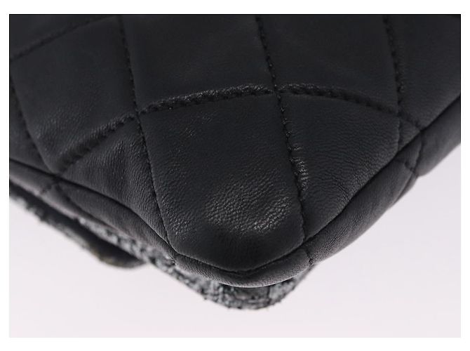 CHANEL Matelasse Schultertasche mit Kette aus Lammleder Schwarz Silber CC Auth 200782V - Ansicht 16