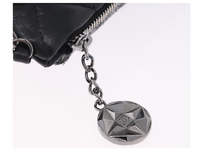 CHANEL Matelasse Schultertasche mit Kette aus Lammleder Schwarz Silber CC Auth 200782V - Ansicht 18