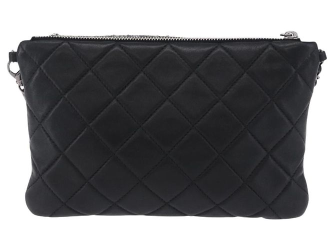 CHANEL Matelasse Schultertasche mit Kette aus Lammleder Schwarz Silber CC Auth 200782V - Ansicht 2