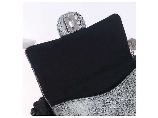 CHANEL Matelasse Schultertasche mit Kette aus Lammleder Schwarz Silber CC Auth 200782V - Ansicht 20