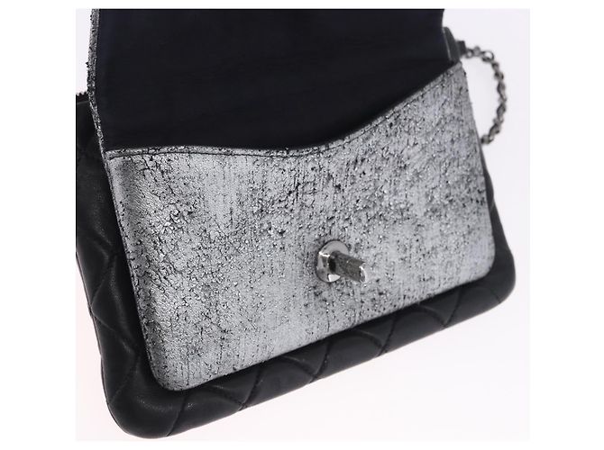 CHANEL Matelasse Schultertasche mit Kette aus Lammleder Schwarz Silber CC Auth 200782V - Ansicht 21