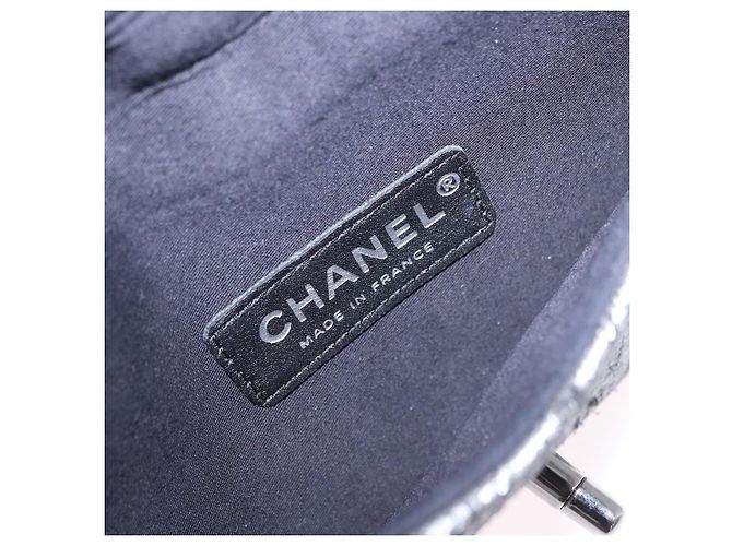 CHANEL Matelasse Schultertasche mit Kette aus Lammleder Schwarz Silber CC Auth 200782V - Ansicht 22