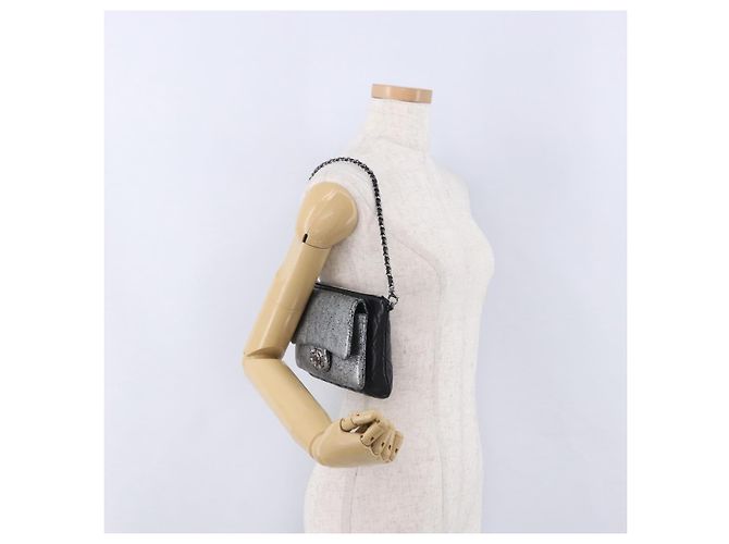 CHANEL Matelasse Schultertasche mit Kette aus Lammleder Schwarz Silber CC Auth 200782V - Ansicht 26