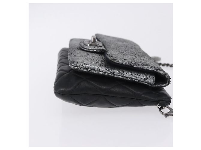 CHANEL Matelasse Schultertasche mit Kette aus Lammleder Schwarz Silber CC Auth 200782V - Ansicht 3