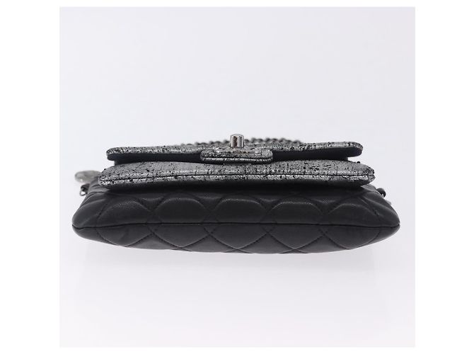 CHANEL Matelasse Schultertasche mit Kette aus Lammleder Schwarz Silber CC Auth 200782V - Ansicht 5
