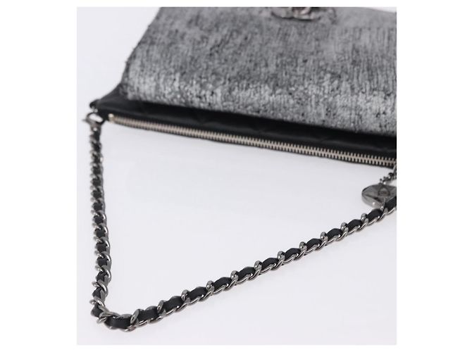 CHANEL Matelasse Schultertasche mit Kette aus Lammleder Schwarz Silber CC Auth 200782V - Ansicht 7
