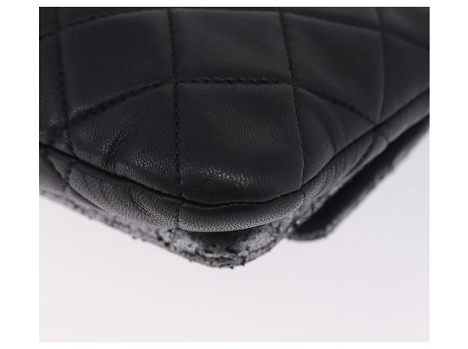 CHANEL Matelasse Schultertasche mit Kette aus Lammleder Schwarz Silber CC Auth 200782V - Ansicht 9