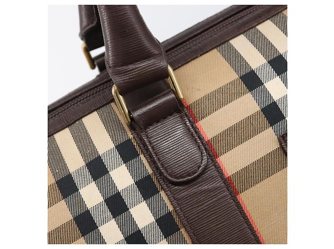 Borsa Boston Burberrys Nova Check Canvas Beige Gold Auth 200426V D'oro - vista 10