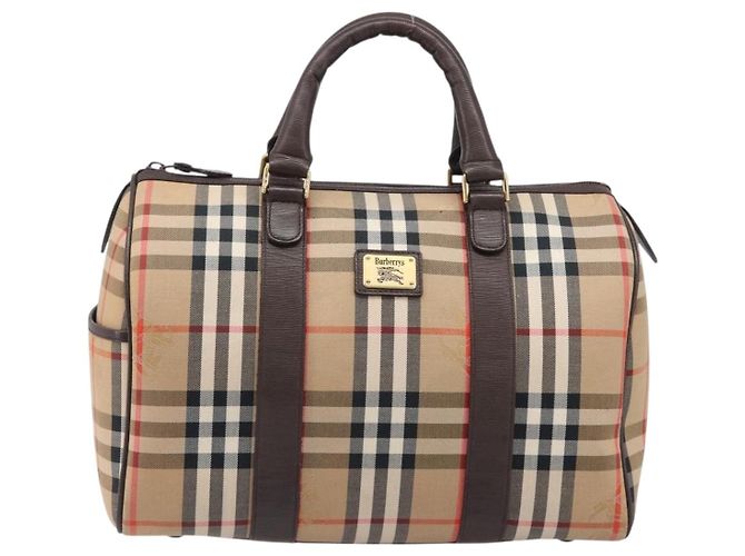 Borsa Boston Burberrys Nova Check Canvas Beige Gold Auth 200426V D'oro - vista 13