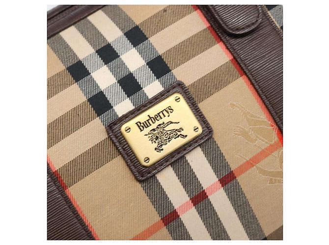 Borsa Boston Burberrys Nova Check Canvas Beige Gold Auth 200426V D'oro - vista 17