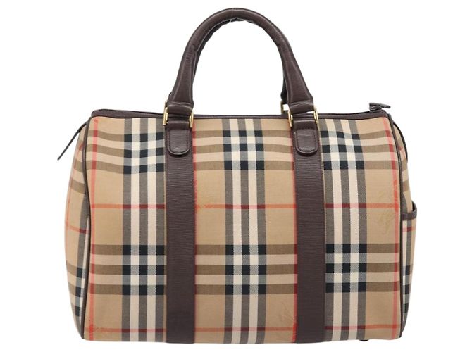 Borsa Boston Burberrys Nova Check Canvas Beige Gold Auth 200426V D'oro - vista 2