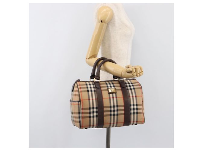 Borsa Boston Burberrys Nova Check Canvas Beige Gold Auth 200426V D'oro - vista 22