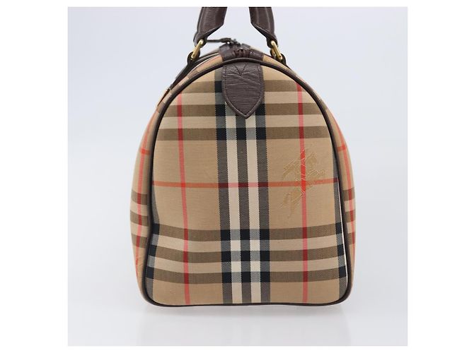 Borsa Boston Burberrys Nova Check Canvas Beige Gold Auth 200426V D'oro - vista 3