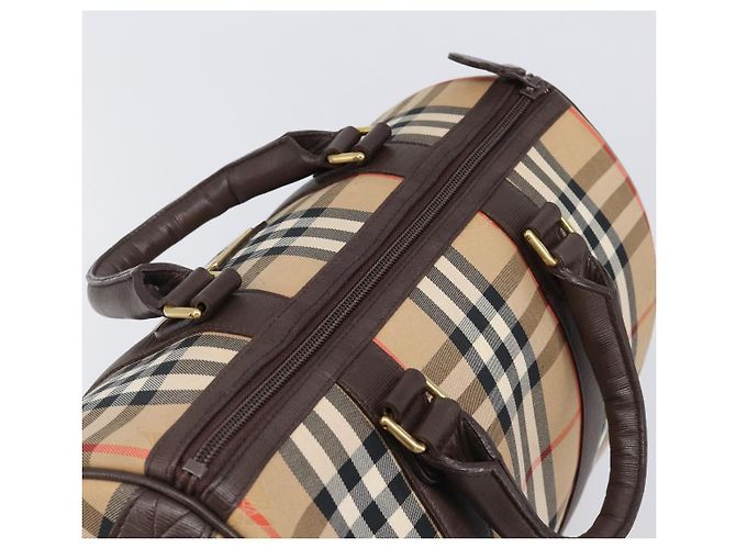 Borsa Boston Burberrys Nova Check Canvas Beige Gold Auth 200426V D'oro - vista 6