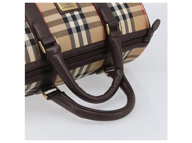 Borsa Boston Burberrys Nova Check Canvas Beige Gold Auth 200426V D'oro - vista 7