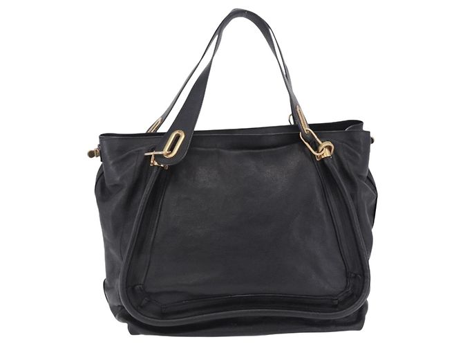 Chloé Borsa Chloe Paraty in pelle nera e oro Auth ka6106 Nero - vista 13
