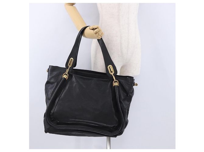 Chloé Borsa Chloe Paraty in pelle nera e oro Auth ka6106 Nero - vista 25