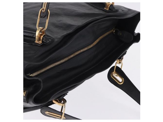 Chloé Borsa Chloe Paraty in pelle nera e oro Auth ka6106 Nero - vista 6