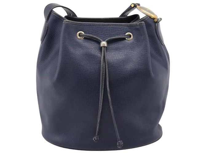 Borsa a tracolla Christian Dior in pelle blu navy e oro Auth ti3995 - vista 13