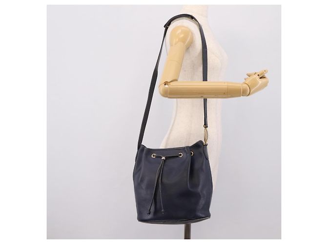 Borsa a tracolla Christian Dior in pelle blu navy e oro Auth ti3995 - vista 21