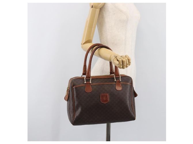 Céline Borsa Boston CELINE Macadam Canvas PVC Leather Brown Gold Auth 200674 Marrone D'oro - vista 29
