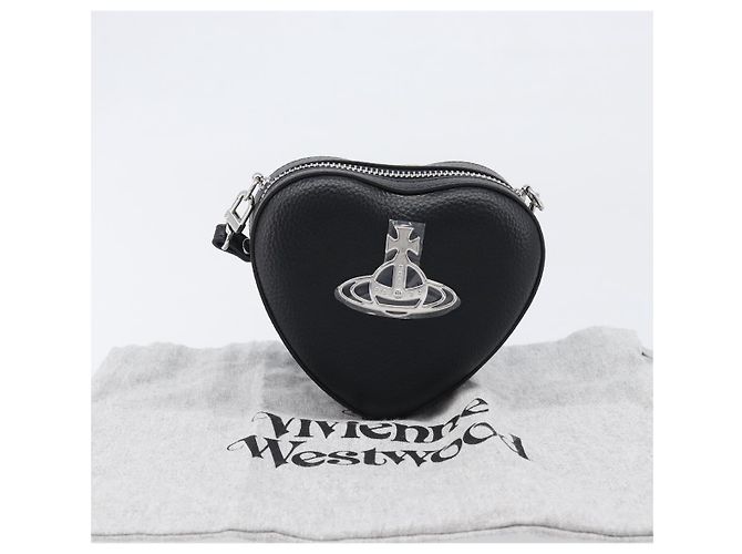 Borsa a tracolla Vivienne Westwood in pelle nera argento Auth 202138V Nero - vista 12