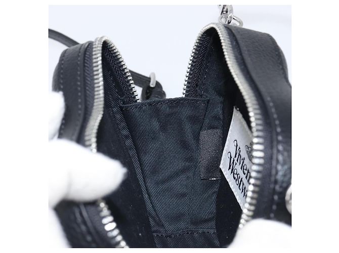 Borsa a tracolla Vivienne Westwood in pelle nera argento Auth 202138V Nero - vista 21