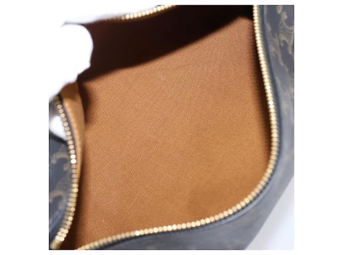 Céline CELINE Macadam Canvas Triomphe Cylinder Bag PVC 2way Brown Gold Auth 203772SAM Castaño Dorado - vista 10