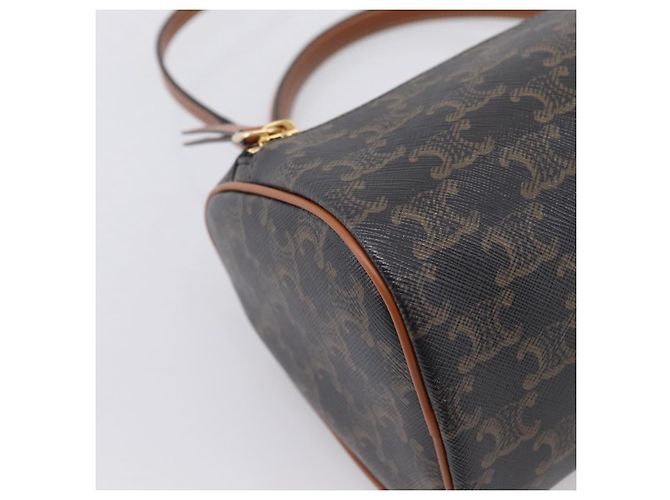 Céline CELINE Macadam Canvas Triomphe Cylinder Bag PVC 2way Brown Gold Auth 203772SAM Castaño Dorado - vista 16