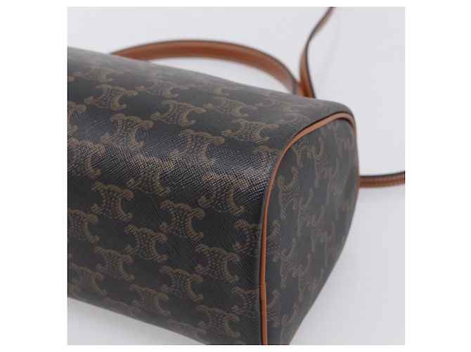 Céline CELINE Macadam Canvas Triomphe Cylinder Bag PVC 2way Brown Gold Auth 203772SAM Castaño Dorado - vista 17
