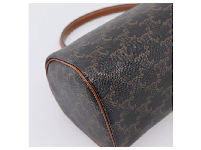 Céline CELINE Macadam Canvas Triomphe Cylinder Bag PVC 2way Brown Gold Auth 203772SAM Castaño Dorado - vista 18