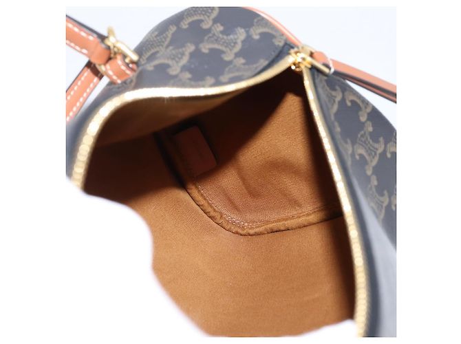 Céline CELINE Macadam Canvas Triomphe Cylinder Bag PVC 2way Brown Gold Auth 203772SAM Castaño Dorado - vista 20